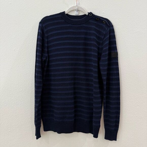 G Star Raw Men's Size Medium Indigo Blue Dadin Knit Pullover Sweater Crewneck - Picture 2 of 13
